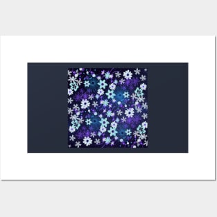 Blue Flowers Garden at Night Posters and Art